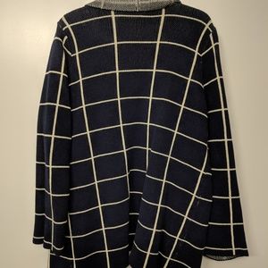 Navy blue and white striped wool cardigan